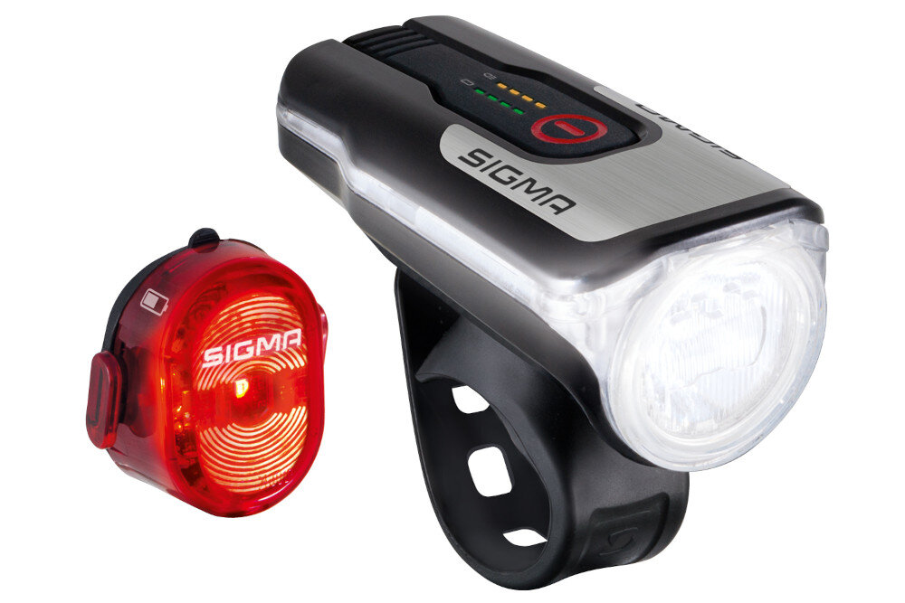 Zestaw lampek rowerowych SIGMA Aura 80 Set W Nugget II trasa jazda użytkowanie korzystanie oświetlenie zasięg światło natężenie odległość