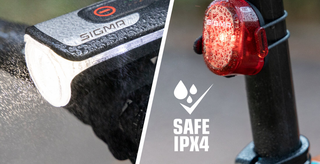 Zestaw lampek rowerowych SIGMA Aura 80 Set W Nugget II standardy IPX4 deszcz wilgoć pogoda