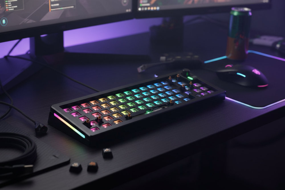 GLORIOUS GMMK 3 Barebones - klawiatura na gamingowym biurku z zakrzywionym monitorem