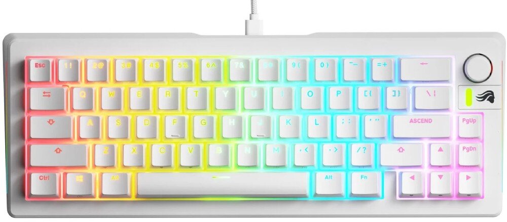 Klawiatura GLORIOUS GMMK 3 Prebuilt 65% Biały aluminiowa płyta wypełnienie pianka wygłuszająca