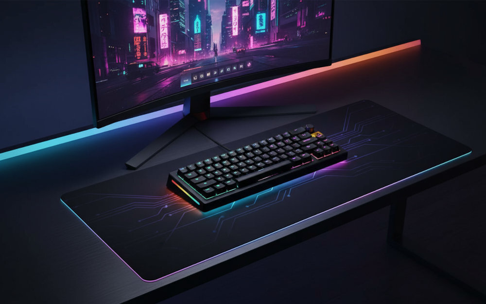 GLORIOUS GMMK 3 Prebuilt HE - klawiatura na gamingowym biurku z zakrzywionym monitorem