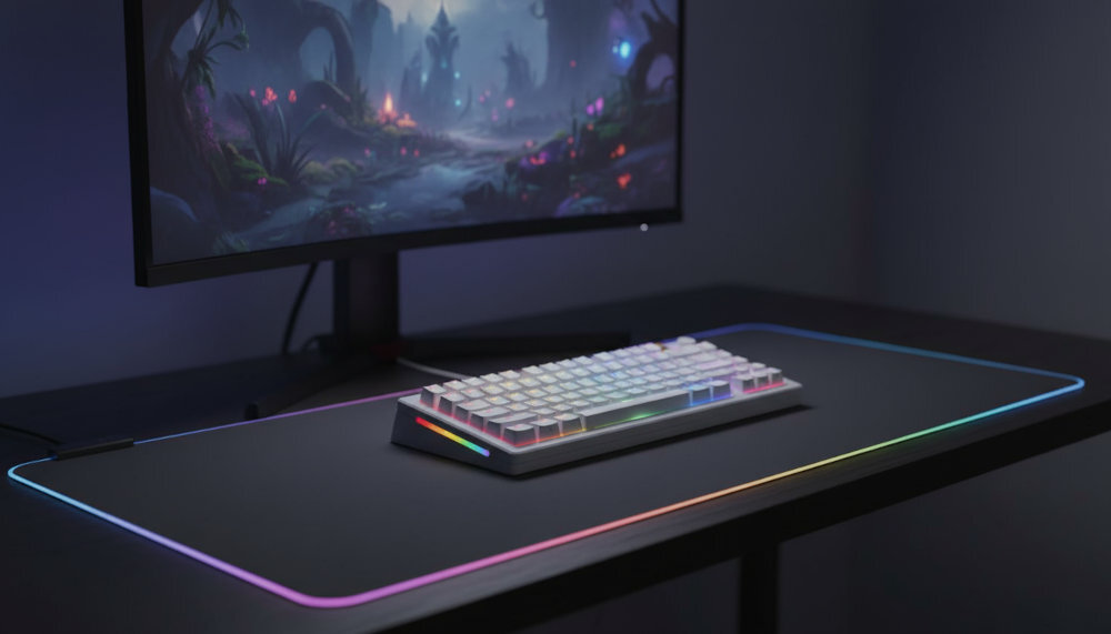 GLORIOUS GMMK 3 Prebuilt HE - klawiatura na gamingowym biurku z zakrzywionym monitorem