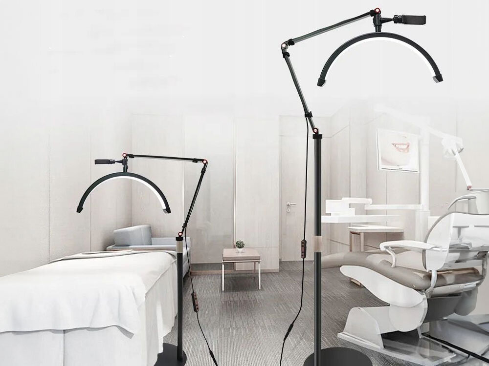 Lampa LED do paznokci MICHAEL MARINELLI GX490 Biały czarna lampa salon kosmetyczny niższa lampa nad leżanką wyższa lampa nad fotelem wbudowany ściemniacz płynna regulacja jasności światła precyzyjne dostosowanie intensywności oświetlenia praca profesjonalistów wizażyści stylistki paznokci tatuatorzy komfortowe precyzyjne warunki pracy