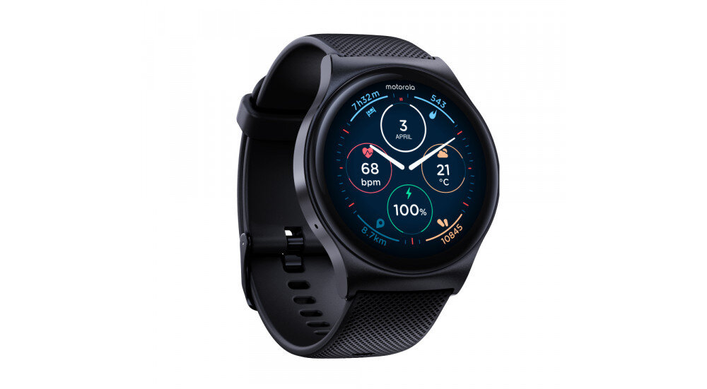 Smartwatch MOTOROLA Moto Watch 120 ekran bateria aparat procesor ram pamięć pojemność rozdzielczość zdjęcia filmy opis dane cechy blokady system łączność wifi bluetooth obudowa szkło odporność porty muzyka transfer sieć przekątna matryca waga czujniki oled amoled ipse