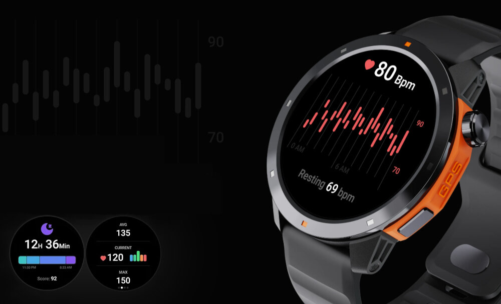 Smartwatch KIANO Watch Xtreme monitorowanie zdrowi tryby sportowe wbudowany gps tetno stres jakosc sen zdrowie