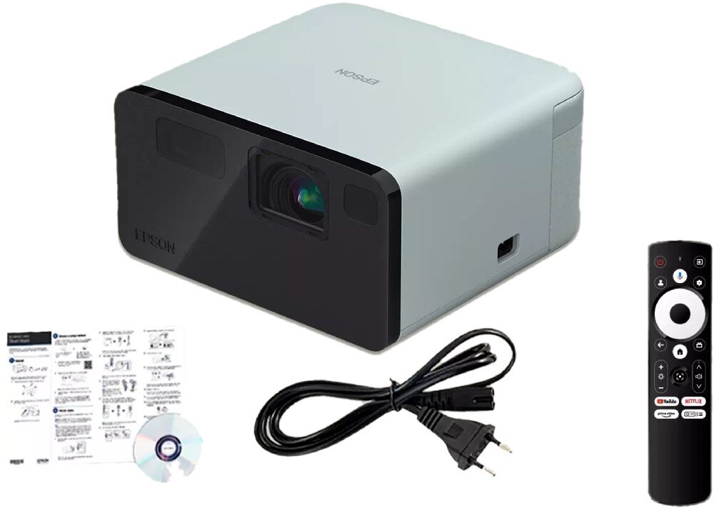 Projektor EPSON EF-21G Zdjęcie całego zestawu na białym tle