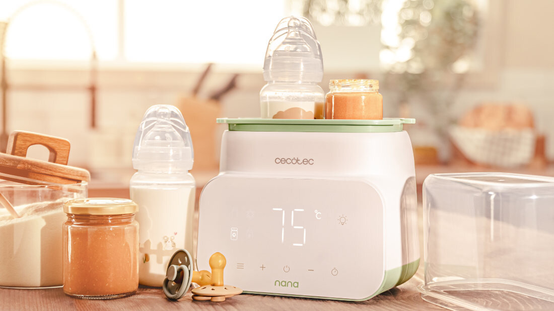 Podgrzewacz do butelek CECOTEC Nana Double Wszystko, czego potrzebujesz podgrzewa, rozmraża, sterylizuje i utrzymuje ciepło butelek cztery tryby pracy dopasowanie potrzeby kontrola posiłek przygotowywanie