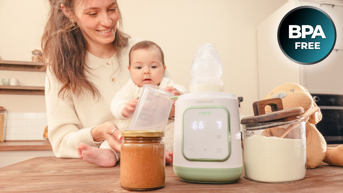 Podgrzewacz do butelek CECOTEC Nana Single Bezpieczne materiały z materiałów wolnych od BPA i toksyn  Wewnętrzny koszyk chroni 