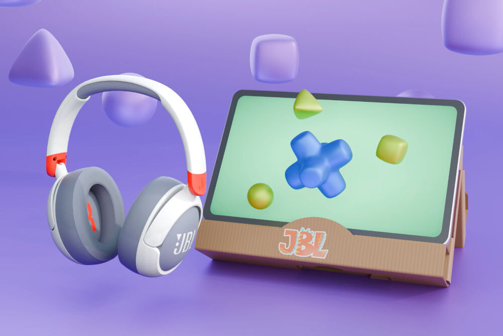 Słuchawki nauszne JBL Junior 470NC ANC opakowanie w roli podstawki pod tablet naklejki jbl personalizacja słuchawek opakowanie bez plastiku