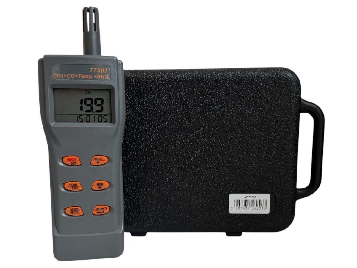 AISKO AZI-77597 elektrochemiczny sensor do CO, czujnik NDIR pomiaru CO2 sensor Rotronic do wilgotności podświetlanym wyświetlaczu LCD