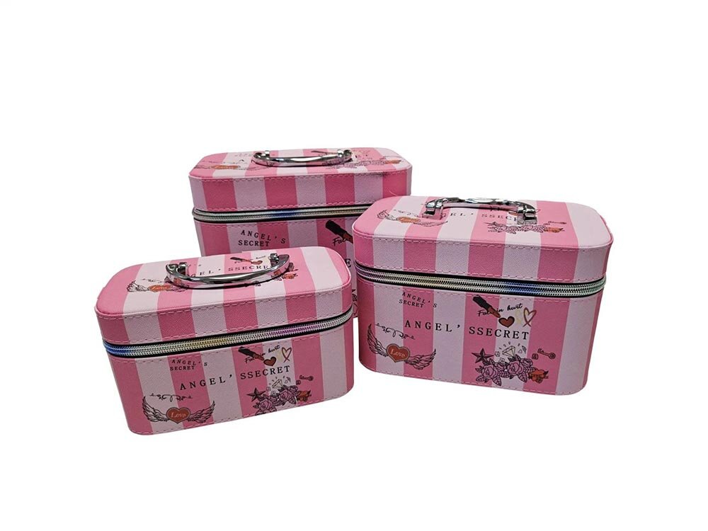 Kosmetyczka EXTRALINK Lifestyle 245 Różowy 3 sztuki trzy kuferki, zestaw do przechowywania, łatwy dostep do zawartości