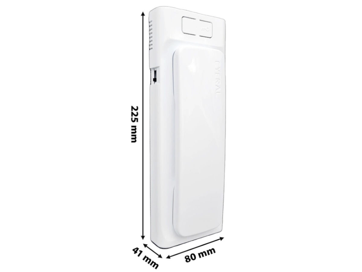 Unifon CYFRAL Baltic 5P Biały, ergonomia, trwałość, kolor, zasilanie, Wizualizacja wymiarów: unifon CYFRAL Baltic 5P 225 x 80 x 41 mm, widok od strony złączy.