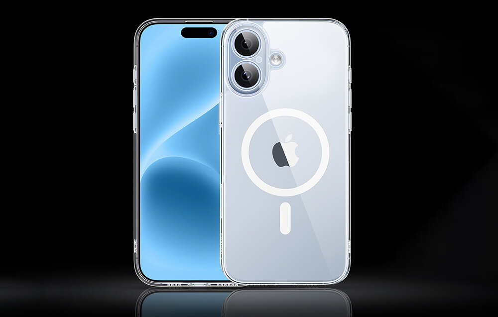 Erui UGREEN Clear iPhone’a 0,15 cm zabezpiecza przed uszkodzeniami Wysokiej jakości materiały trwałość i odporność na utlenianie zintegrowane magnesy NB52 ładowanie MagSafe - telefon z założonym etui od przodu i tyłu