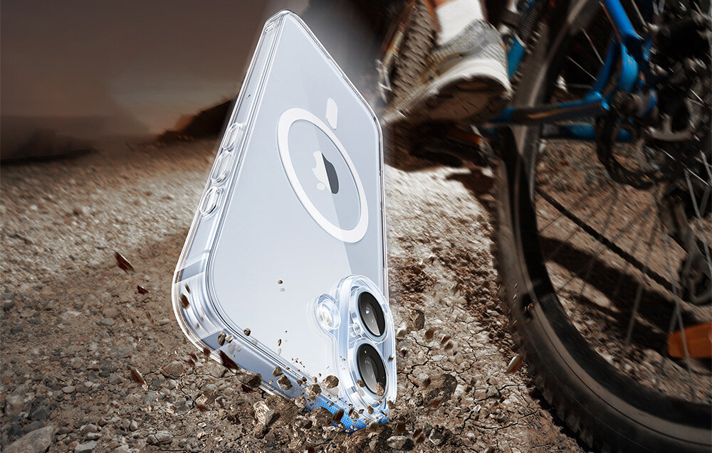 Erui UGREEN Clear wbudowaną poduszkę powietrzną amortyzuje wstrząsy i chroni urządzenie przed uszkodzeniami - upadek telefonu z etui na ziemie