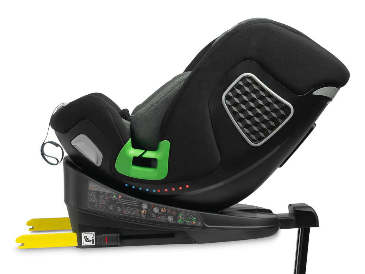 CARETERO Kamptos I-SIZE normę ECE R129/02 (i-Size) kubełkowy kształt Solidne wykonanie trwałych materiałów - fotelik w kolorze czarnym od boku na białym tle