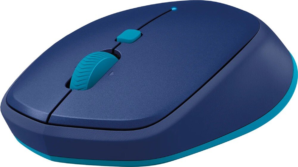Mysz LOGITECH M535 Niebieski myszka ustawiona pod kątem na białym tle wygląd opis