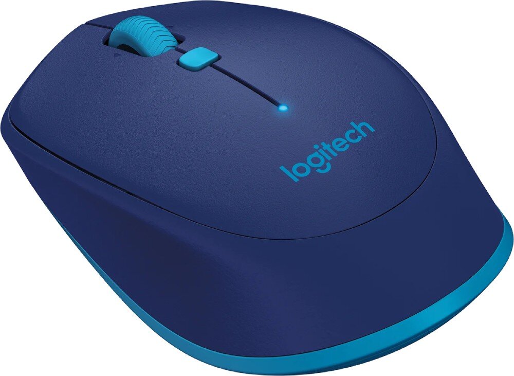 Mysz LOGITECH M535 Niebieski widok na tył myszy z widocznym logiem Logitech oraz niebieską diodą sygnalizacyjną wielkość waga ergonomia kształt