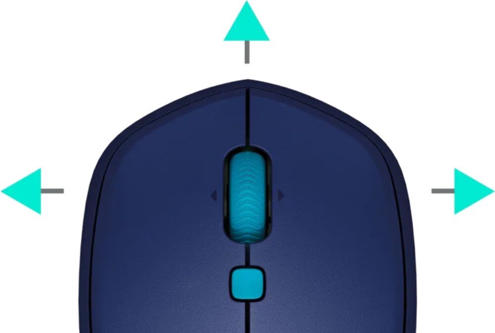 Mysz LOGITECH M535 Niebieski przybliżenie na górę myszki ze strzałkami ustawionymi w górę, lewo i prawo czujnik laserowy rozdzielczość