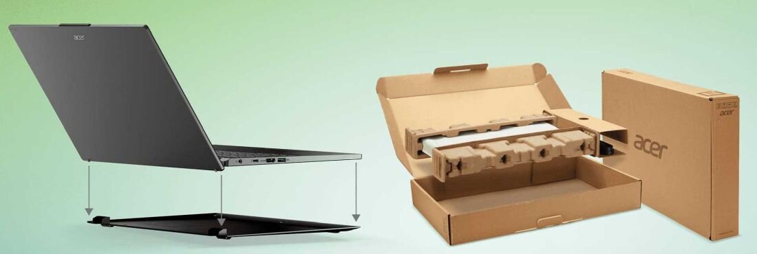 Laptop ACER Aspire 15 - Pudełko z laptopem ACER Aspire 15, leżące obok otwartego laptopa, na jasnym tle.