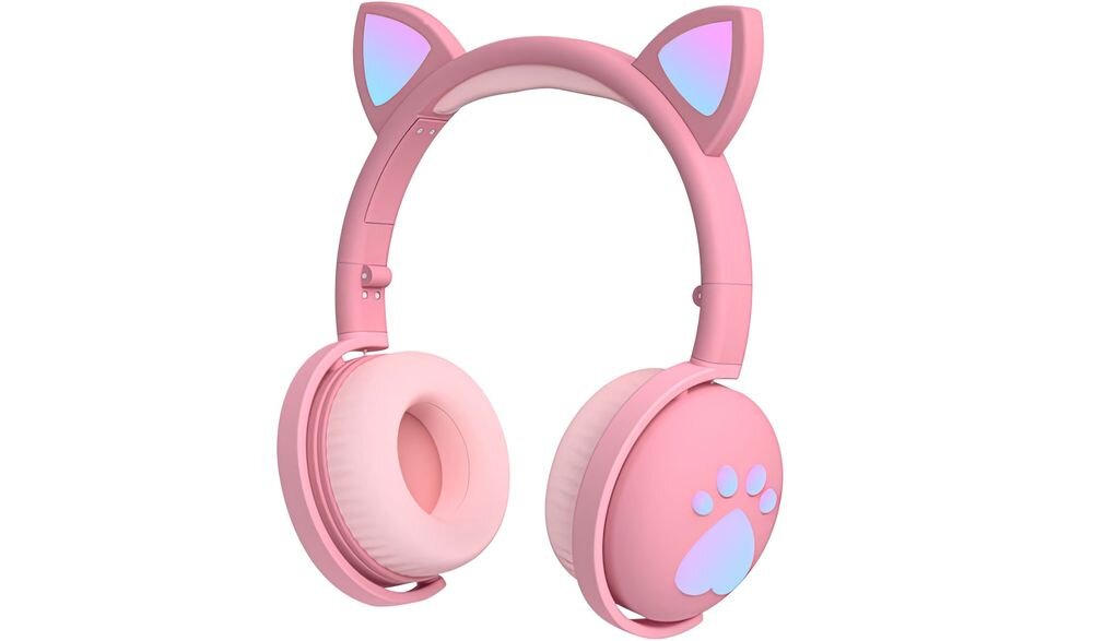 Słuchawki nauszne MOZOS Kid Dog składana konstrukcja regulowany pałąk, słuchawki nauszne po skosie na białym tle