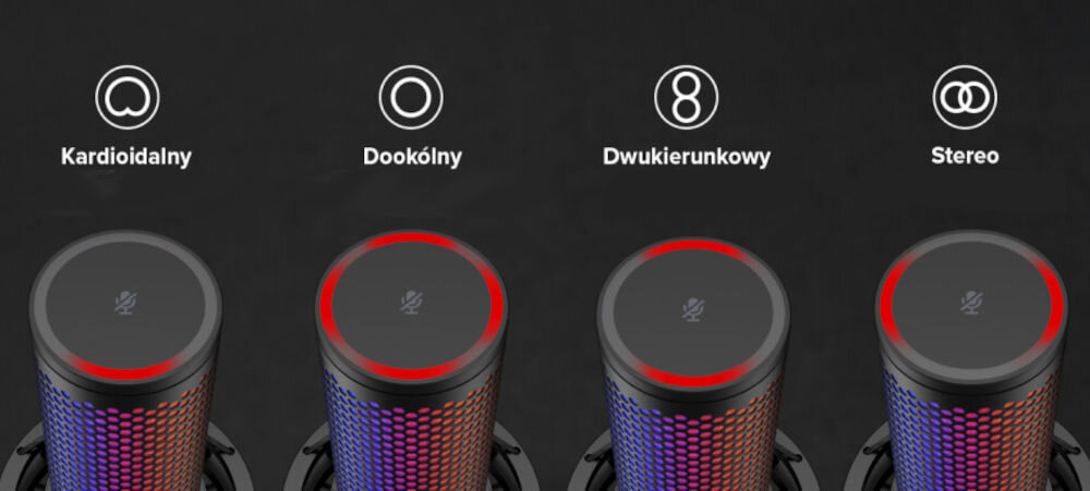 Mikrofon HYPERX QuadCast 2S Czarny cztery tryby kierunkowości kardioidalny wielokierunkowy dwukierunkowy stereo