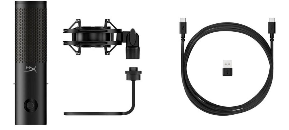 Mikrofon HYPERX QuadCast 2S USB-C, kabel USB-C / USB-C o długości 3 m, adapter USB-C / USB-A, statyw, dokumentacja