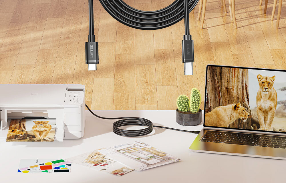UNITEK kabel do drukarki USB C na USB B 2.0 czarny 1m zorganizuj przestrzeń roboczą