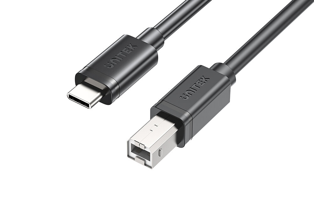 UNITEK kabel do drukarki USB C na USB B 2.0 czarny 1m osłona kabla ochrona przed przetarciami trwałość solidna konstrukcja pełna funkcjonalność intensywne codzienne użytkowanie wygoda użytkowania 