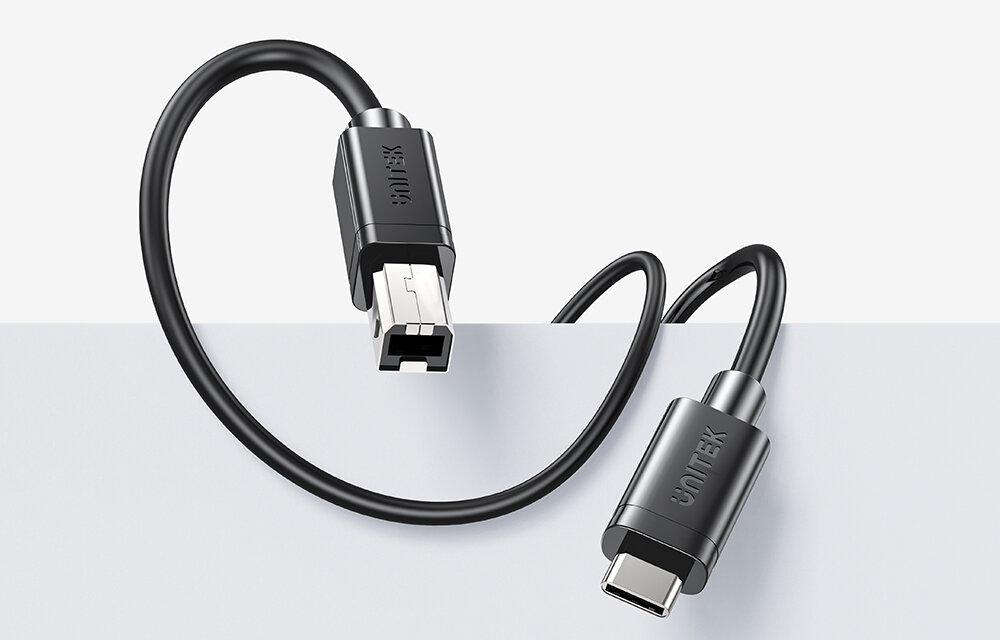 Unitek kabel do drukarki USB C na USB B 2.0 czarny 2m podłączenie drukarki skanera do urządzeń z portem USB-C ułatwienie organizacji przestrzeni roboczej wygoda użytkowania funkcjonalne rozwiązanie prostota podłączenia urządzeń z różnymi portami 