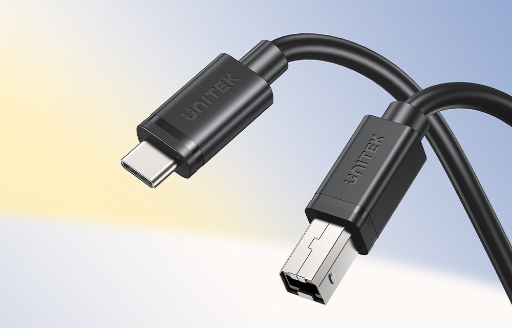 Unitek kabel do drukarki USB C na USB B 2.0 czarny 5m tryb Plug & Play bez instalacji sterowników i dodatkowych ustawień możliwość rozpoczęcia pracy od razu wygodne rozwiązanie oszczędność czasu bez skomplikowanych konfiguracji dla osób ceniących prostotę 
