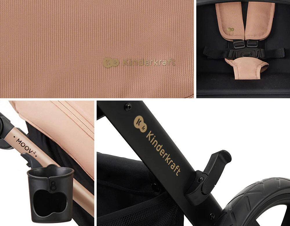 Wózek wielofunkcyjny KINDERKRAFT Moov 2 Air 4w1 Beżowy Styl, który przyciąga uwagę Połączenie eleganckich kolorów z matową ramą w stylowej formie praktyczne rozwiązanie