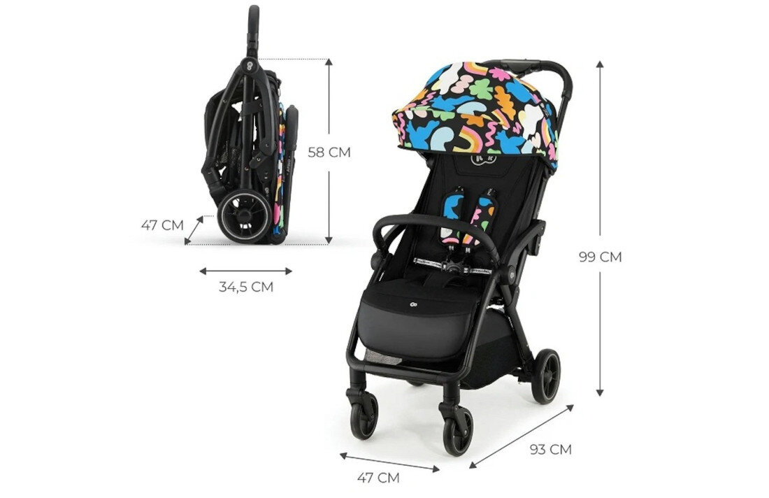 Wózek dziecięcy KINDERKRAFT Apino Happy Shapes Automatyczne składanie wymiary funkcja AUTO FOLDING samodzielnie stoi przechowywanie podróż