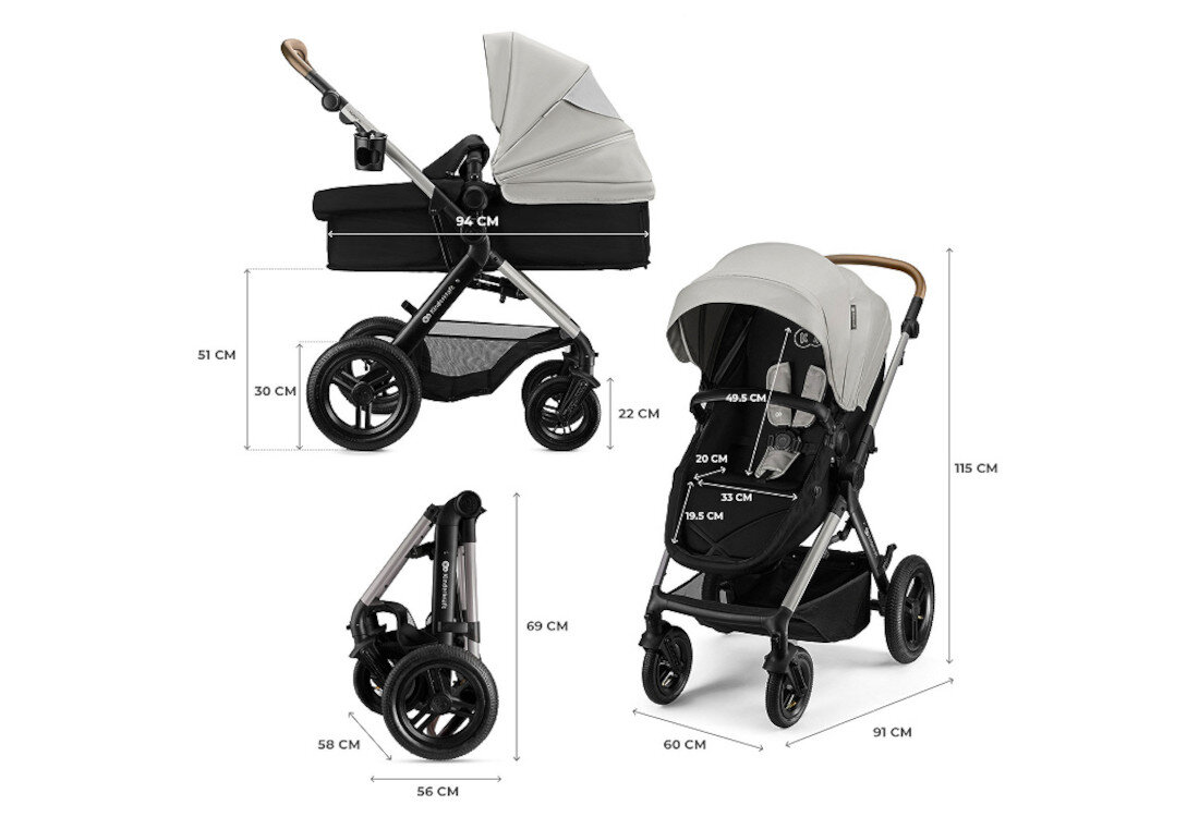 Wózek wielofunkcyjny KINDERKRAFT Moov 2 XL 3w1 Szary Jedno rozwiązanie na lata dla dzieci od urodzenia do 27 kg 22 kg wagi dziecka + 5 kg kosz