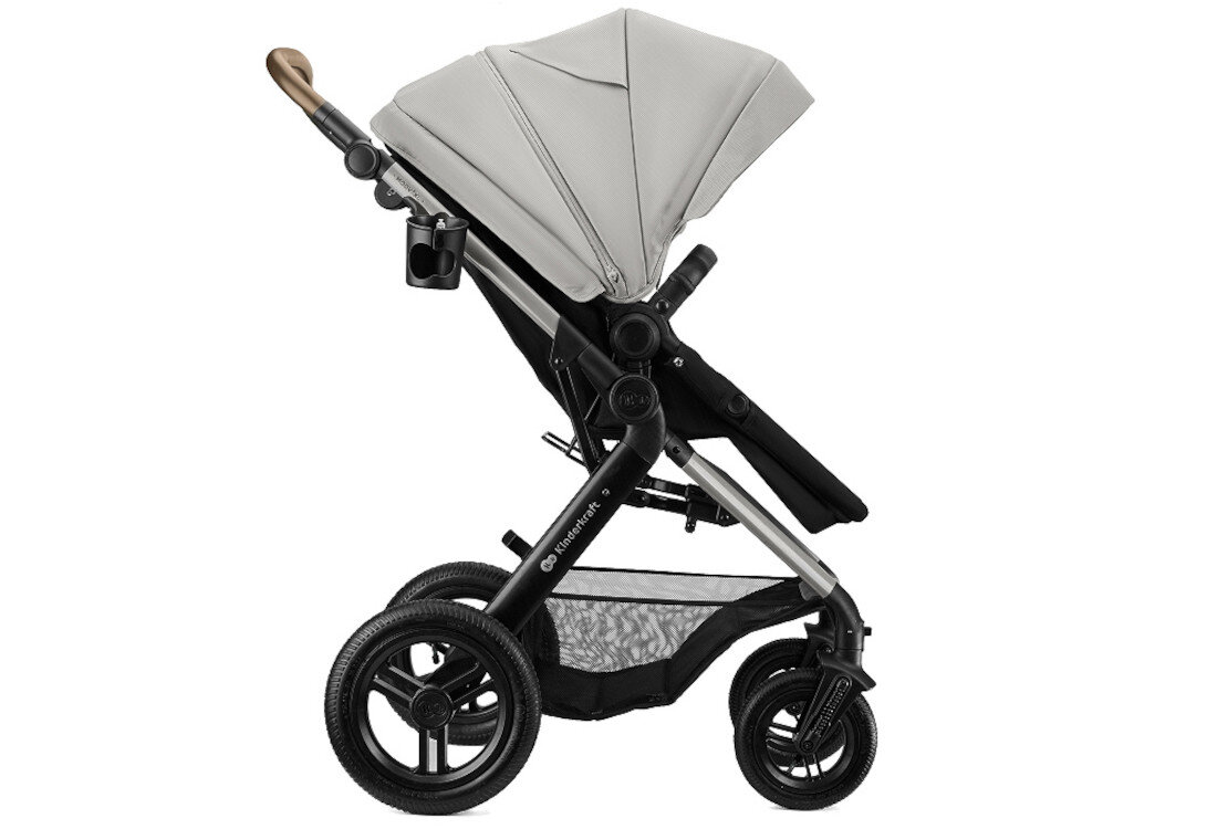 Wózek wielofunkcyjny KINDERKRAFT Moov 2 XL 3w1 Szary Płynna jazda Duże, pompowane koła średnica amortyzacja Skrętne przednie koła z blokadą 