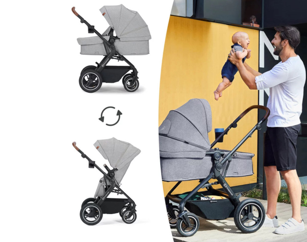 Wózek wielofunkcyjny KINDERKRAFT A-Tour 3in1 Jasnoszary Wygodne przejście z gondoli Transformowalne siedzisko 2 w 1 błyskawicznie zamienić gondolę w spacerówkę