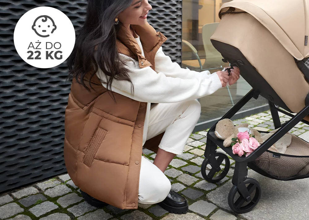 Wózek wielofunkcyjny KINDERKRAFT Newly 4w1 Mink Pro Beżowy Siedzisko 2 w 1 do 22 kg gondola spacerówka montaż przód tył kierunek jazdy komfort użytkowanie