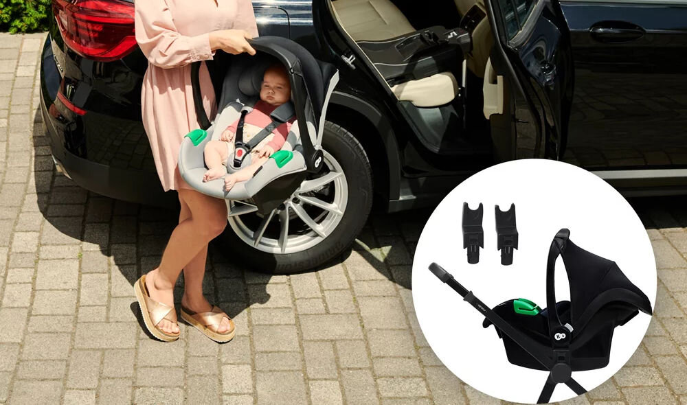 Wózek wielofunkcyjny KINDERKRAFT Newly 4w1 Mink Pro Czarny fotelik baza adaptery MINK PRO i-Size wzrost zakres ustawienia baza MINK FX montowana na ISOFIX uniwersalne adaptery