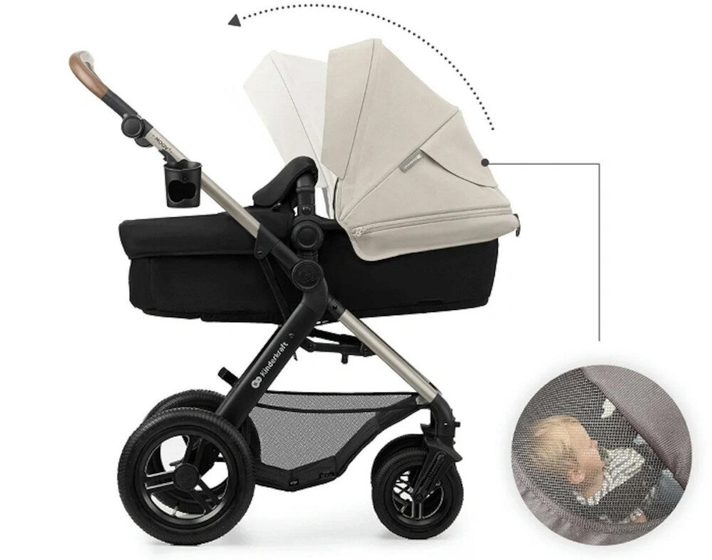 Wózek wielofunkcyjny KINDERKRAFT Moov 2 Air 3w1 Szary Ochrona w każdych warunkach Powiększana budka z filtrem UPF 50+ ochrona akcesoria folia przeciwdeszczowa czy moskitiera