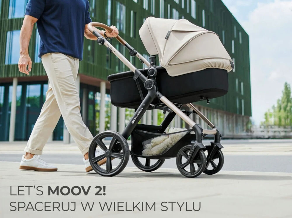 Wózek wielofunkcyjny KINDERKRAFT Moov 2 4w1 Beżowy wygląd design tło prezentacja wizualizacja Codzienne wsparcie w drodze