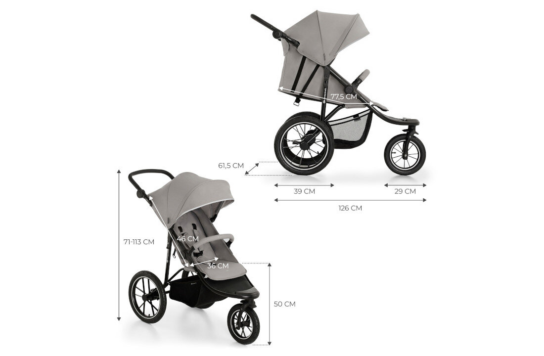 Wózek spacerowy KINDERKRAFT Helsi 2 Szary Funkcjonalność w każdej sytuacji od urodzenia aż do osiągnięcia wagi 22 kg 5-punktowe pasy bezpieczeństwa ochrona Solidna konstrukcja płynnie działający hamulec
