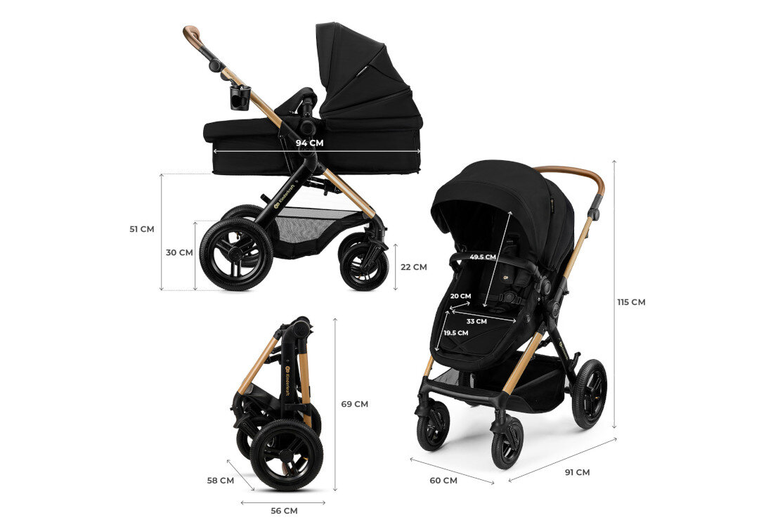 Wózek wielofunkcyjny KINDERKRAFT Moov 2 XL 3w1 Czarny Jedno rozwiązanie na lata dla dzieci od urodzenia do 27 kg 22 kg wagi dziecka + 5 kg kosz