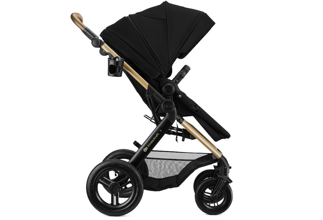 Wózek wielofunkcyjny KINDERKRAFT Moov 2 XL 3w1 Czarny Płynna jazda Duże, pompowane koła średnica amortyzacja Skrętne przednie koła z blokadą 