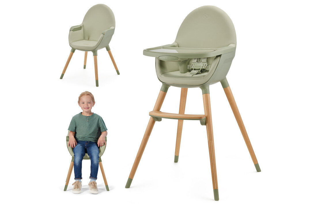 Krzesełko do karmienia KINDERKRAFT Fini 2 Zielony2 w 1 Wsparcie nauki jedzenia Regulowana, odczepiana tacka z podwójnym blatem Trzy poziomy ustawienia dopasowanie łatwo umyć pod bieżącą wodą