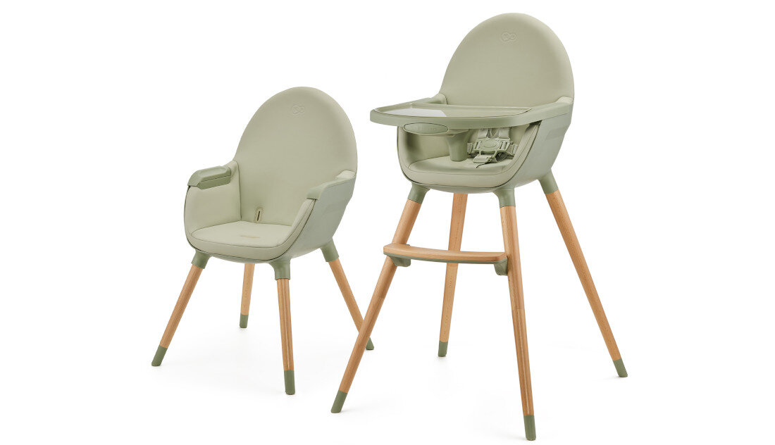 Krzesełko do karmienia KINDERKRAFT Fini 2 Zielony Komfort dla prawidłowej postawy Szerokie siedzisko wyprofilowane oparcie regulowany podnóżek sprzyja prawidłowej postawie