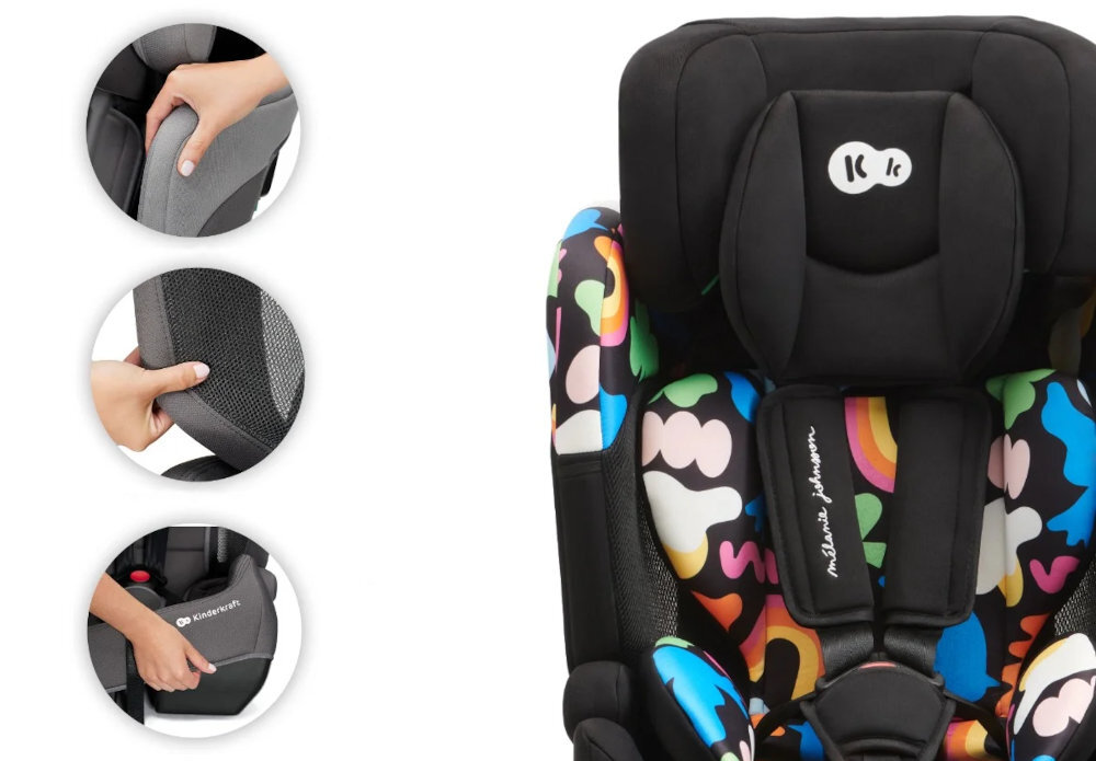 Fotelik samochodowy KINDERKRAFT Comfort Up I-Size 9-36 kg Różowy siateczka optymalne wentylowanie dziecka