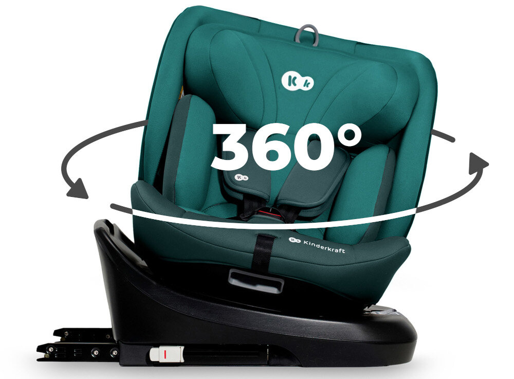 Fotelik samochodowy KINDERKRAFT I-Grow I-Size Zielony 40-150 cm (0-36 kg) Wielokolorowy Obrót ułatwiający zapinanie Mechanizm EASY SPIN 360°  Łatwe zapinanie 5-punktowych pasów Szybka zmiana RWF/FWF