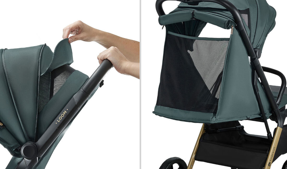 Wózek spacerowy KINDERKRAFT Loom Zielony Komfort termiczny dziecka Powiększana budka z poliestru z daszkiem przeciwsłonecznym Panele wentylacyjne