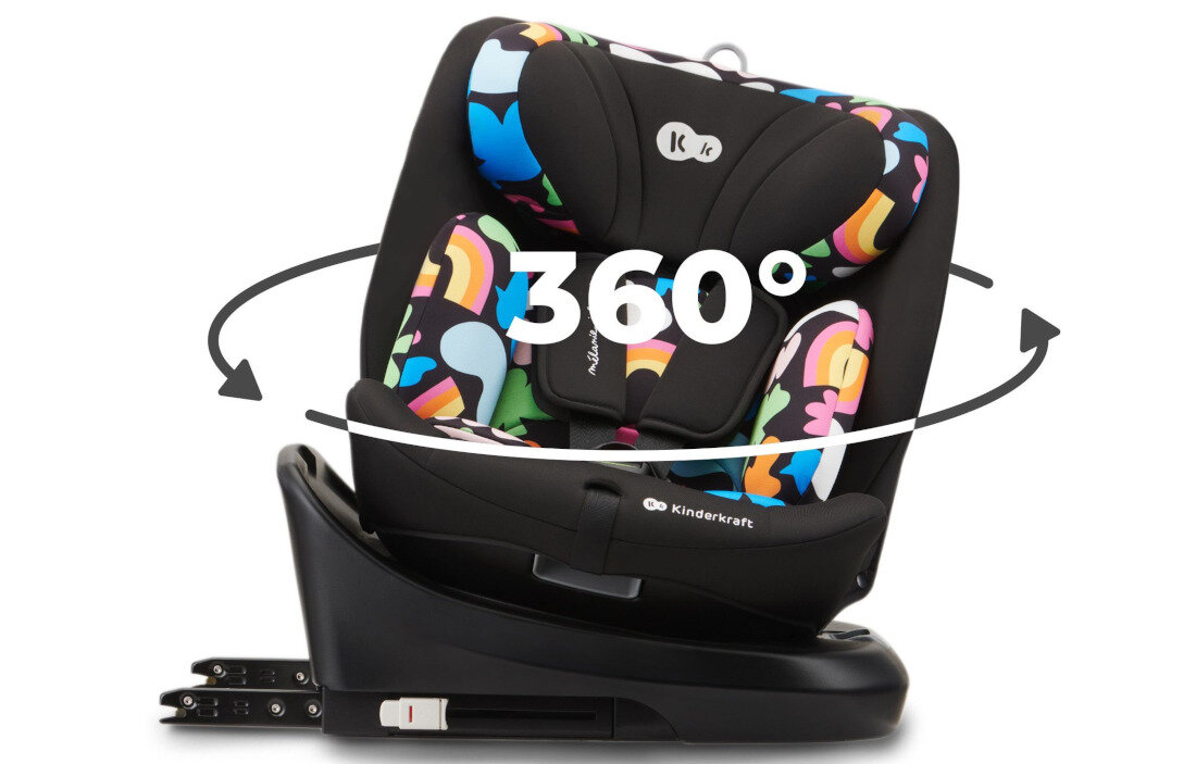 Fotelik samochodowy KINDERKRAFT I-Grow I-Size Happy shapes 40-150 cm (0-36 kg) Wielokolorowy Obrót ułatwiający zapinanie Mechanizm EASY SPIN 360°  Łatwe zapinanie 5-punktowych pasów Szybka zmiana RWF/FWF