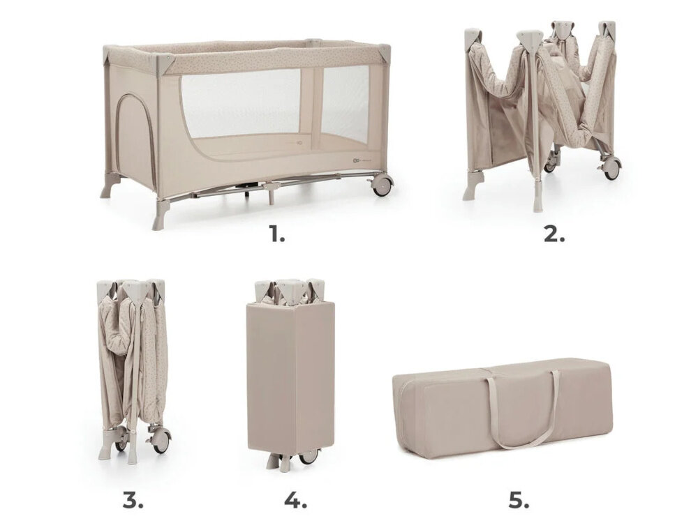 Łóżeczko turystyczne KINDERKRAFT Joy 2 Beżowy skladana konstrukcja szybki system skladania w 5 sekund wymiary po zlozeniu 75 x 26,5 x 26,5 cm