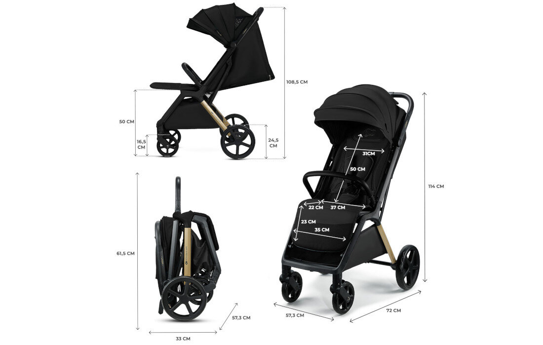 Wózek spacerowy KINDERKRAFT Loom Czarny Wymiary sprzyjające wygodzie Długość siedziska w pozycji leżącej spokój odpoczynek